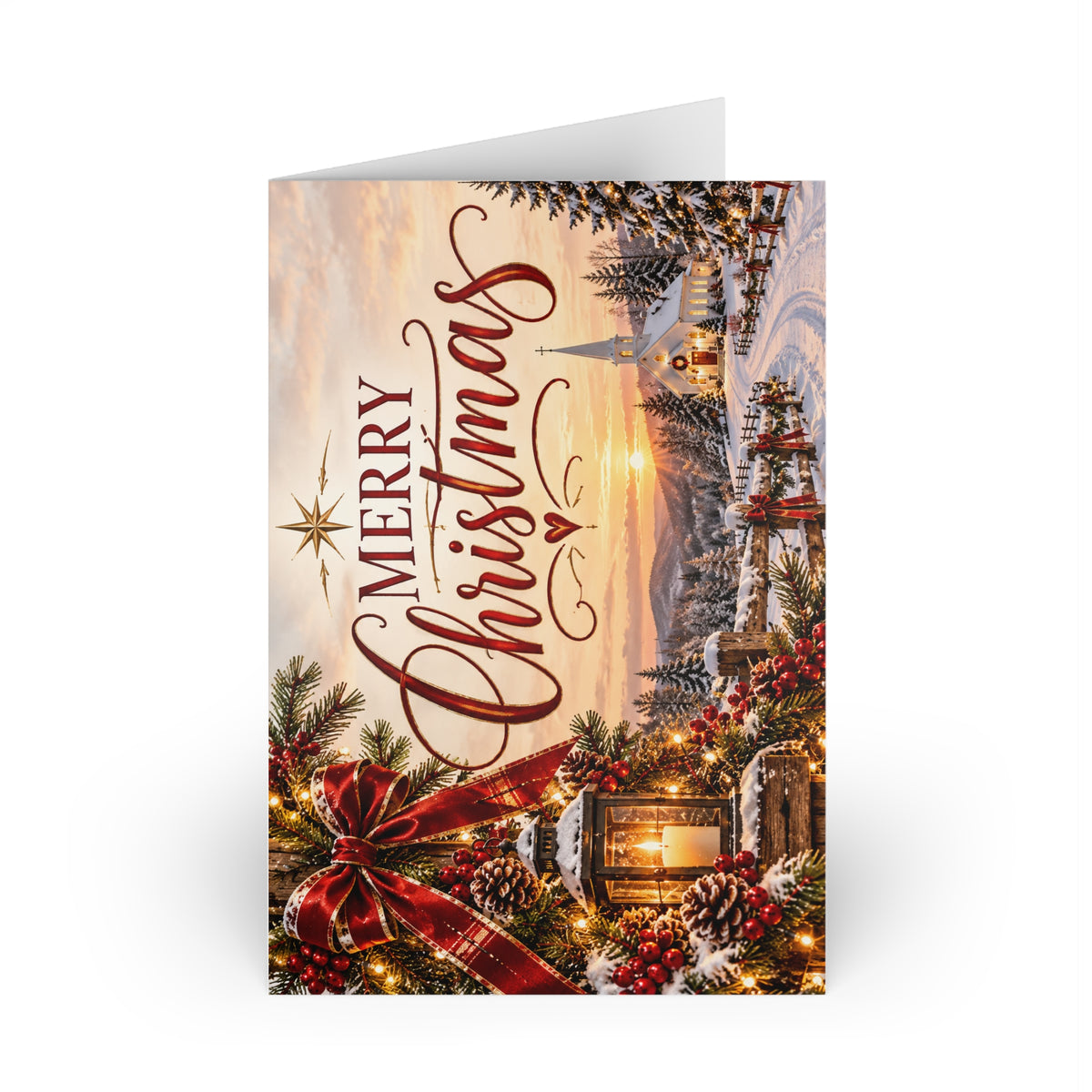 Christmas Greeting Card — Merry Christmas Scenic Village Folded Card (Single or 10-Pack)