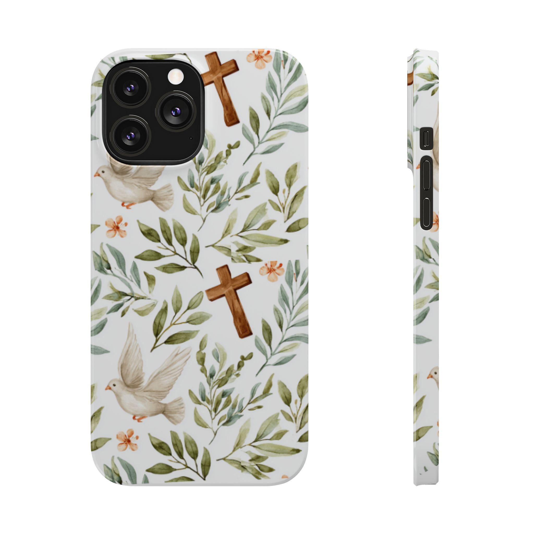 Slim Phone Case — Floral Dove & Cross Christian Design, Bible Verse Gift