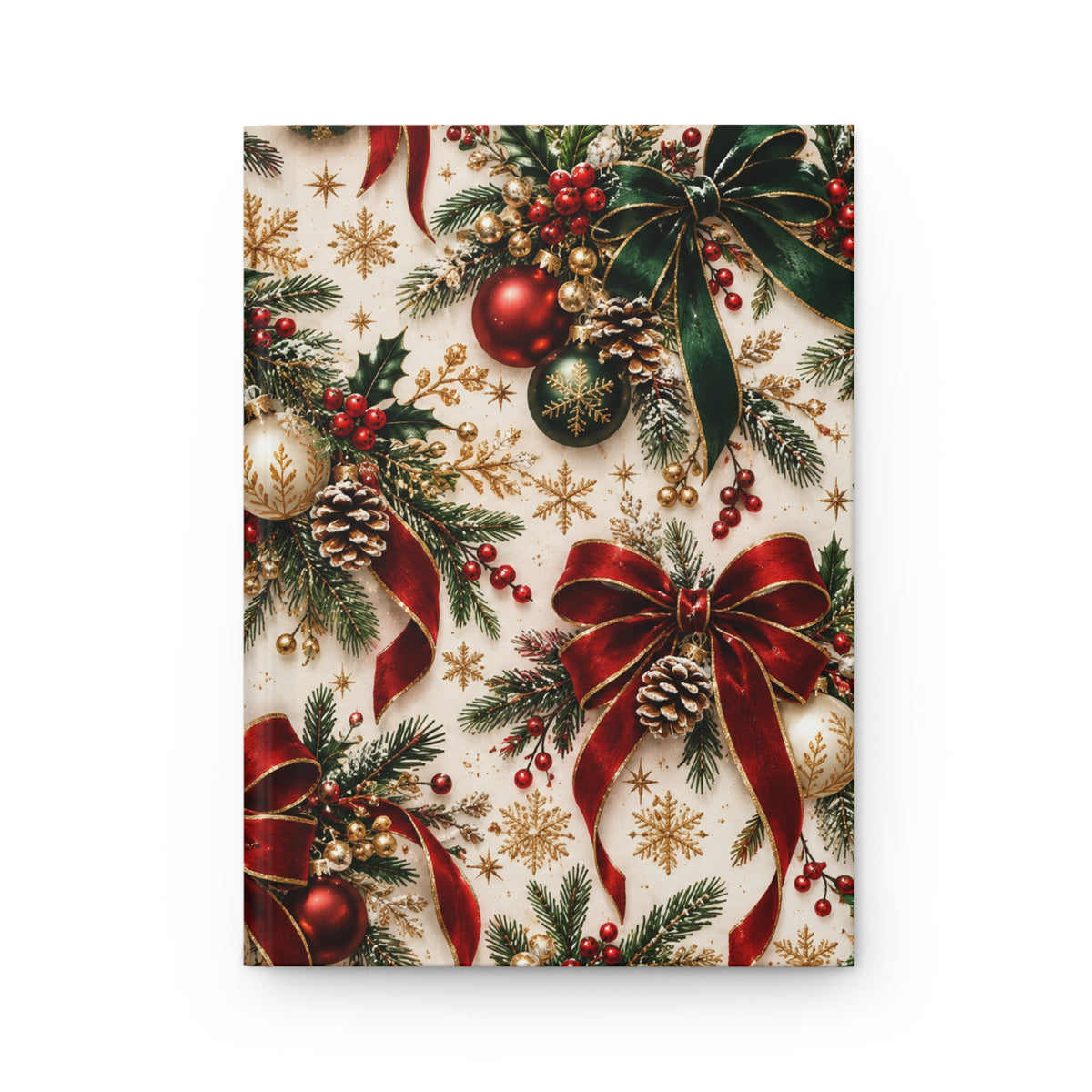Holiday Pine & Ribbon Hardcover Journal — Lined Christmas Notebook