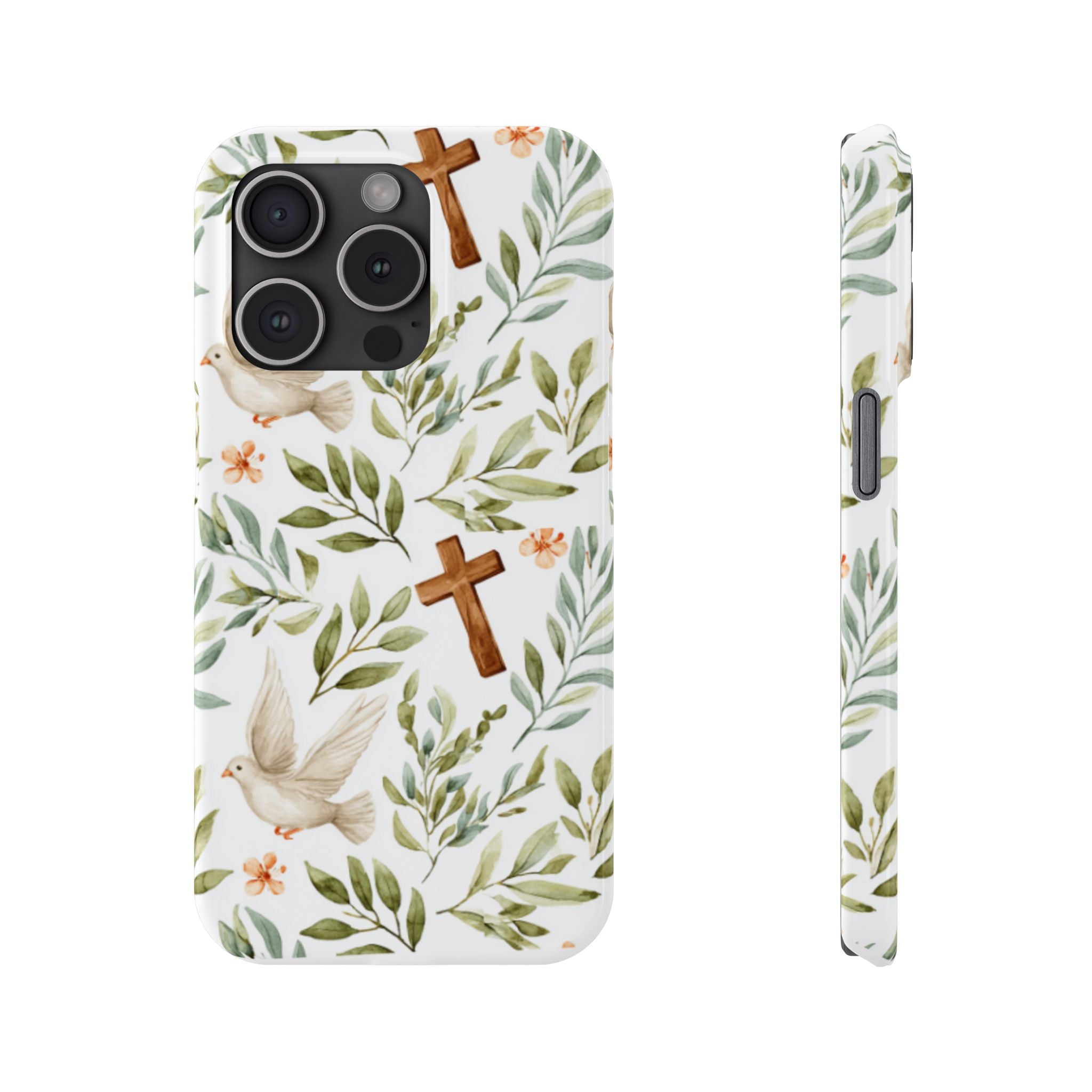 Slim Phone Case — Floral Dove & Cross Christian Design, Bible Verse Gift