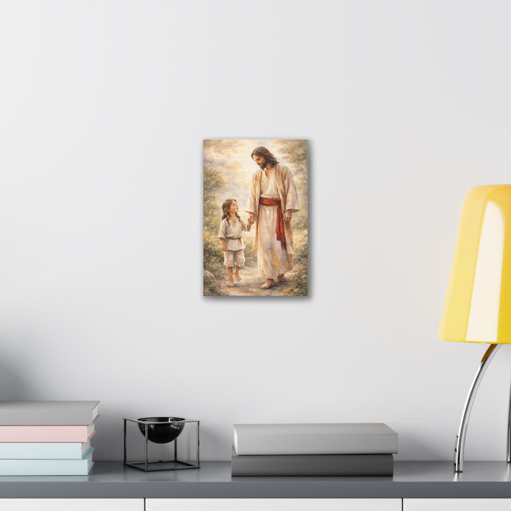 Jesus Walking With Child – Stretched Canvas Wall Art