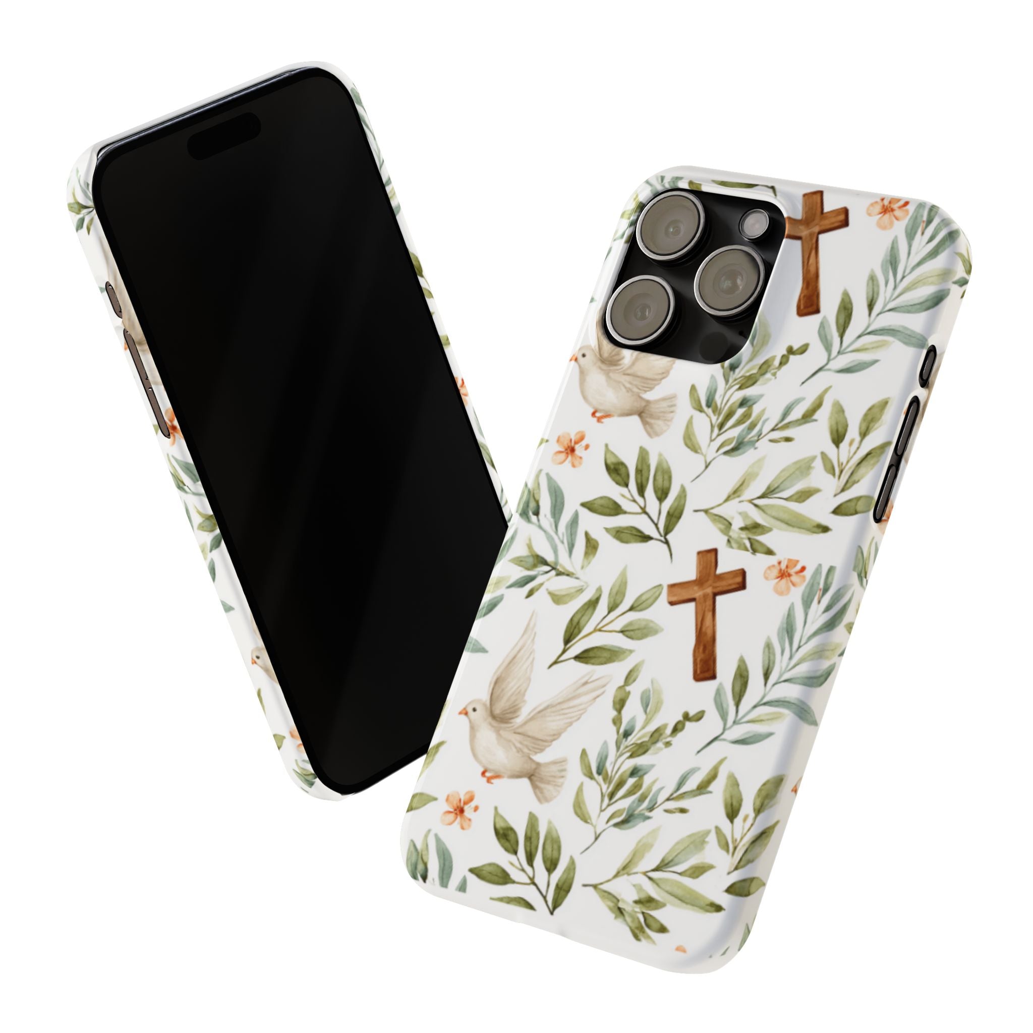 Slim Phone Case — Floral Dove & Cross Christian Design, Bible Verse Gift