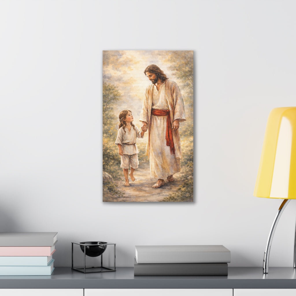 Jesus Walking With Child – Stretched Canvas Wall Art