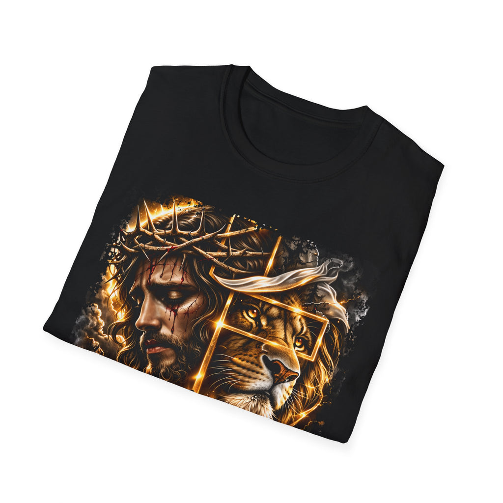 Faith Lion T-Shirt — Jesus Crown of Thorns & Cross Christian Graphic Tee