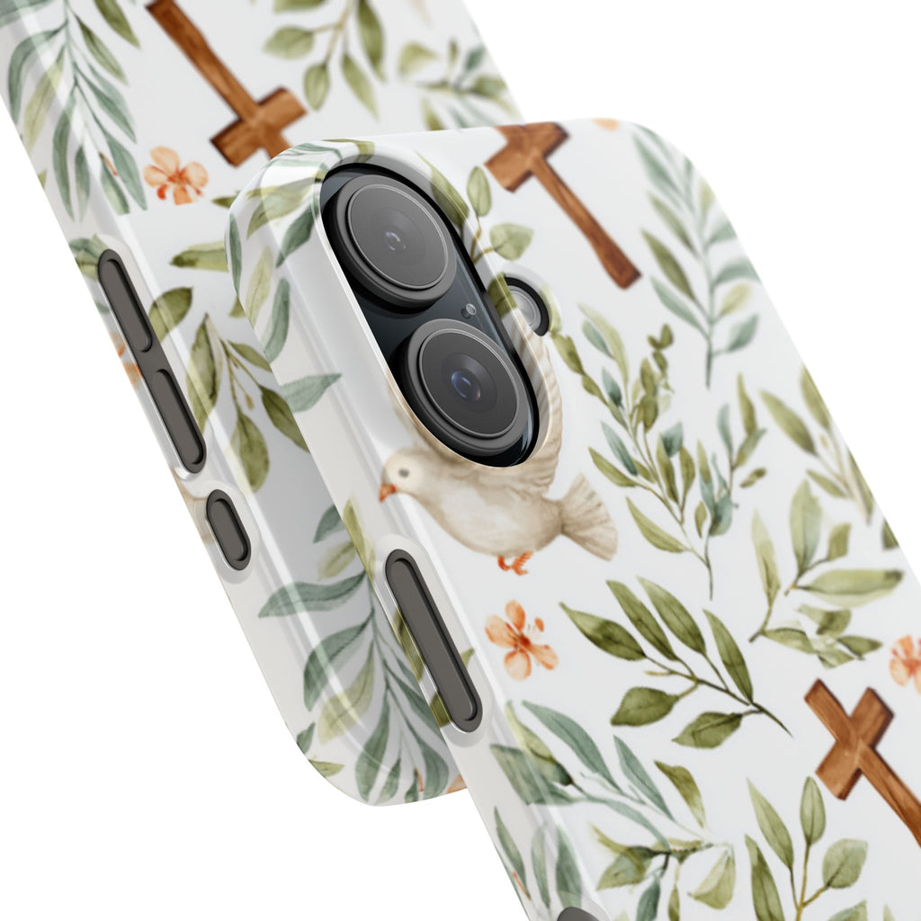 Slim Phone Case — Floral Dove & Cross Christian Design, Bible Verse Gift