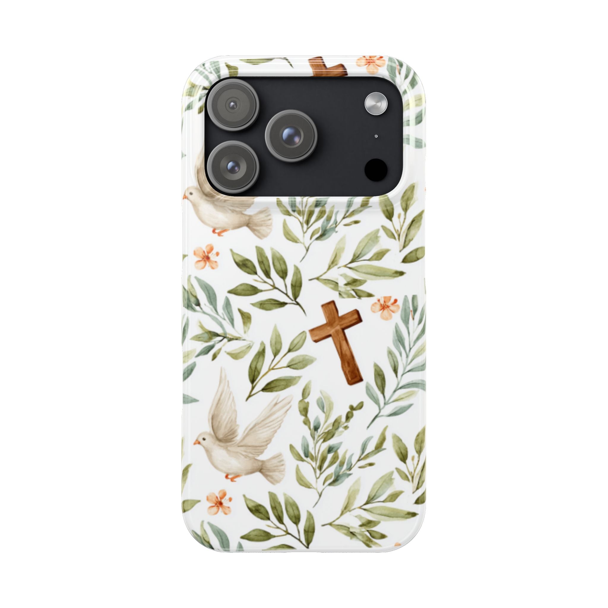 Slim Phone Case — Floral Dove & Cross Christian Design, Bible Verse Gift