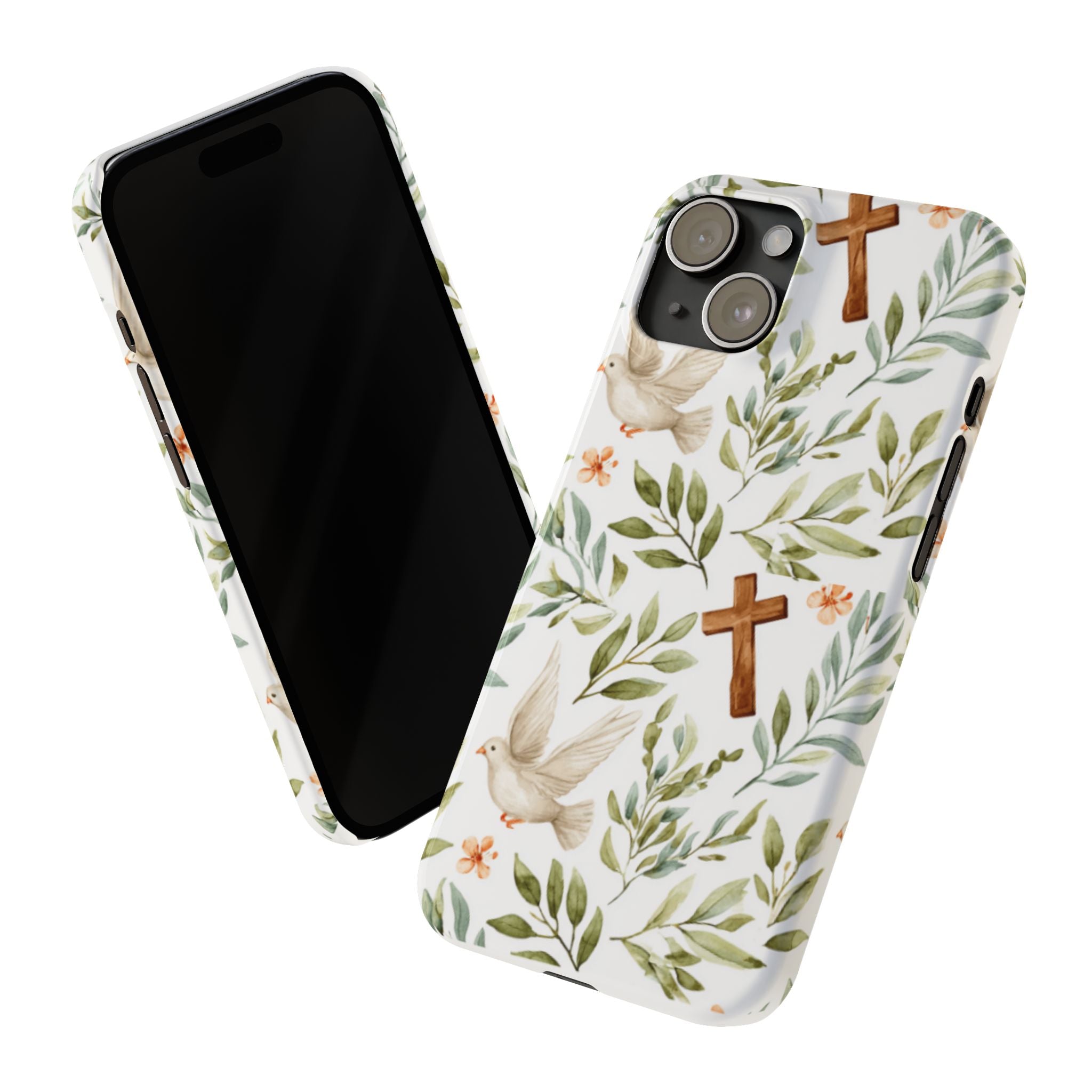 Slim Phone Case — Floral Dove & Cross Christian Design, Bible Verse Gift