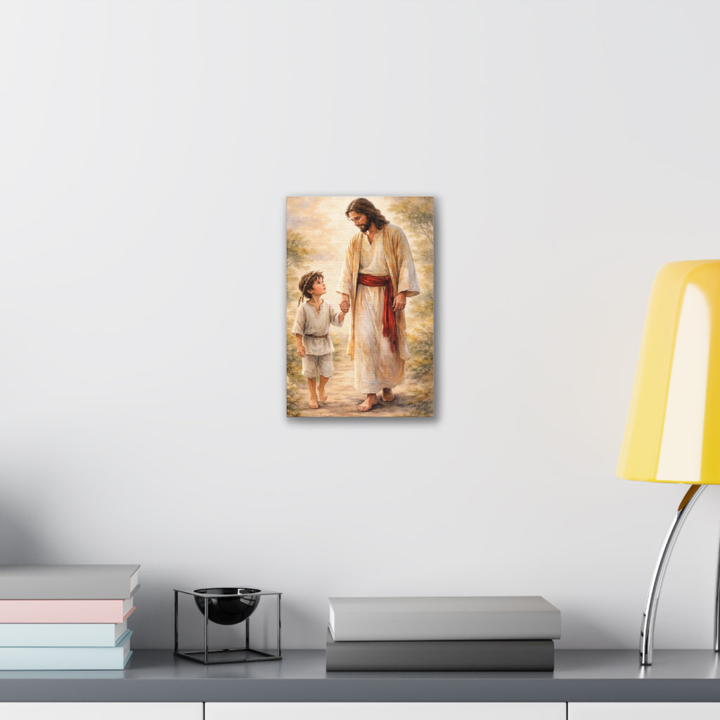 Jesus Walking with Child — Stretched Canvas Wall Art