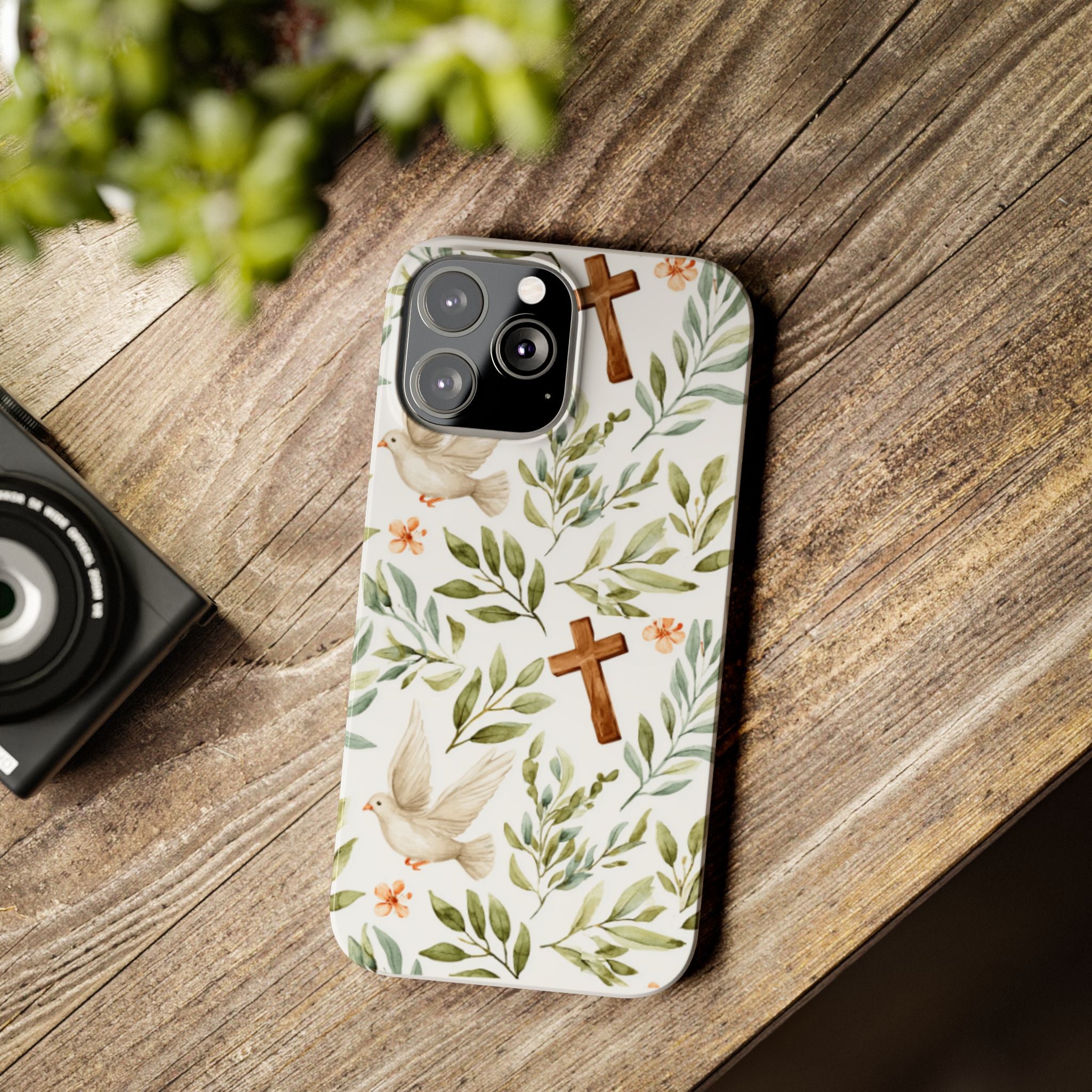 Slim Phone Case — Floral Dove & Cross Christian Design, Bible Verse Gift