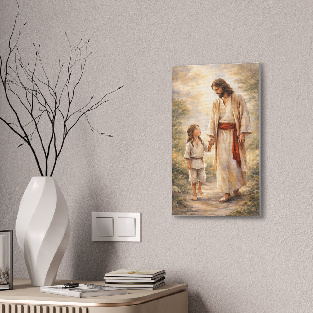 Jesus Walking With Child – Stretched Canvas Wall Art