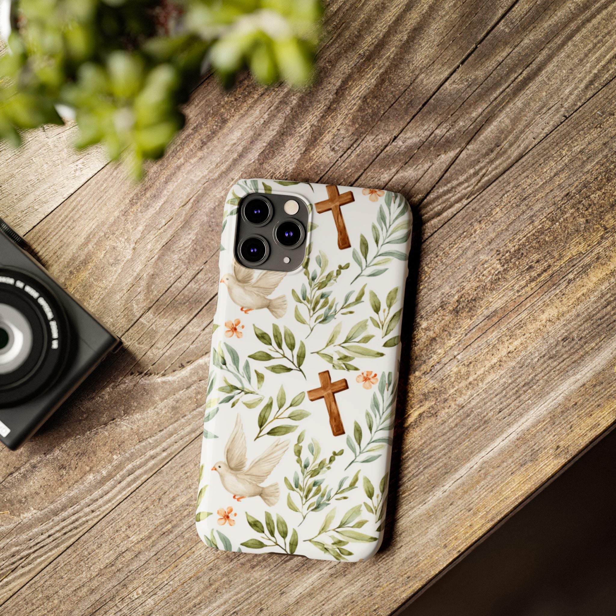 Slim Phone Case — Floral Dove & Cross Christian Design, Bible Verse Gift