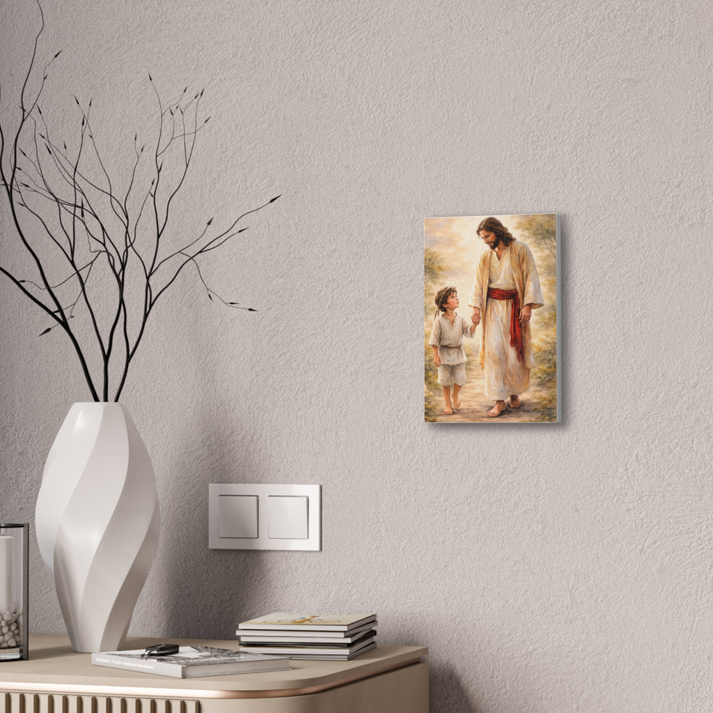 Jesus Walking with Child — Stretched Canvas Wall Art