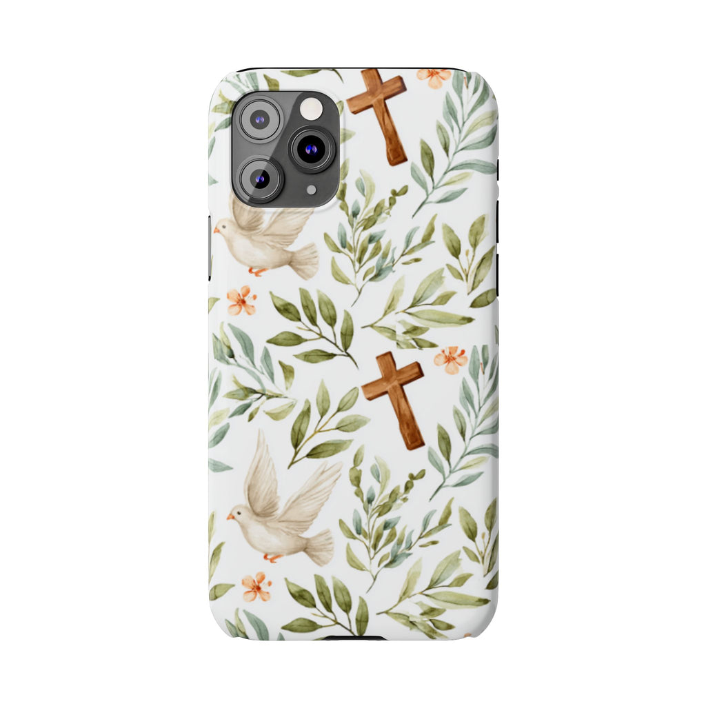 Slim Phone Case — Floral Dove & Cross Christian Design, Bible Verse Gift