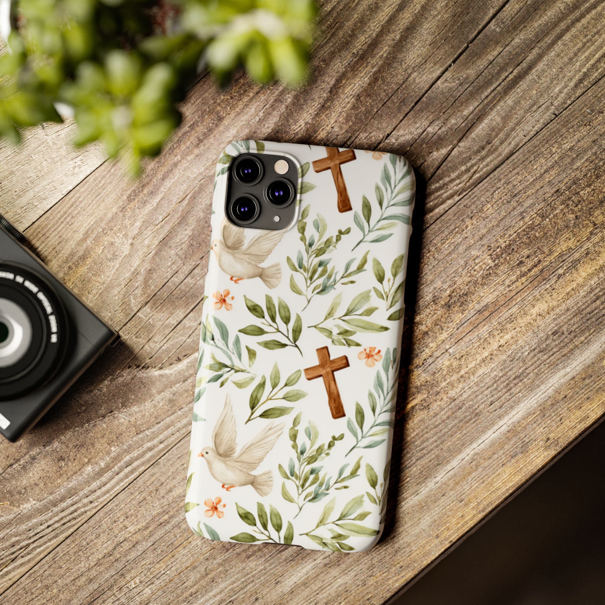 Slim Phone Case — Floral Dove & Cross Christian Design, Bible Verse Gift