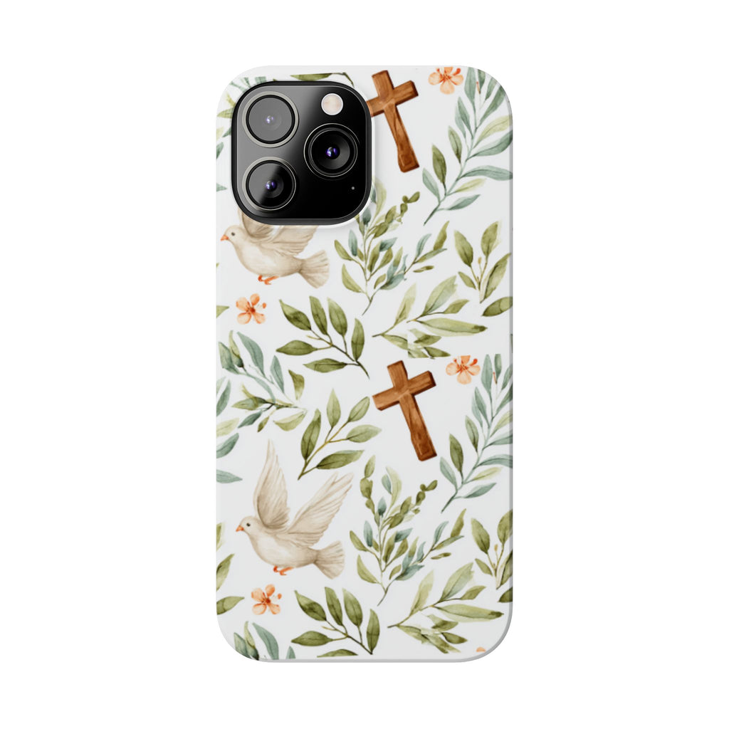 Slim Phone Case — Floral Dove & Cross Christian Design, Bible Verse Gift