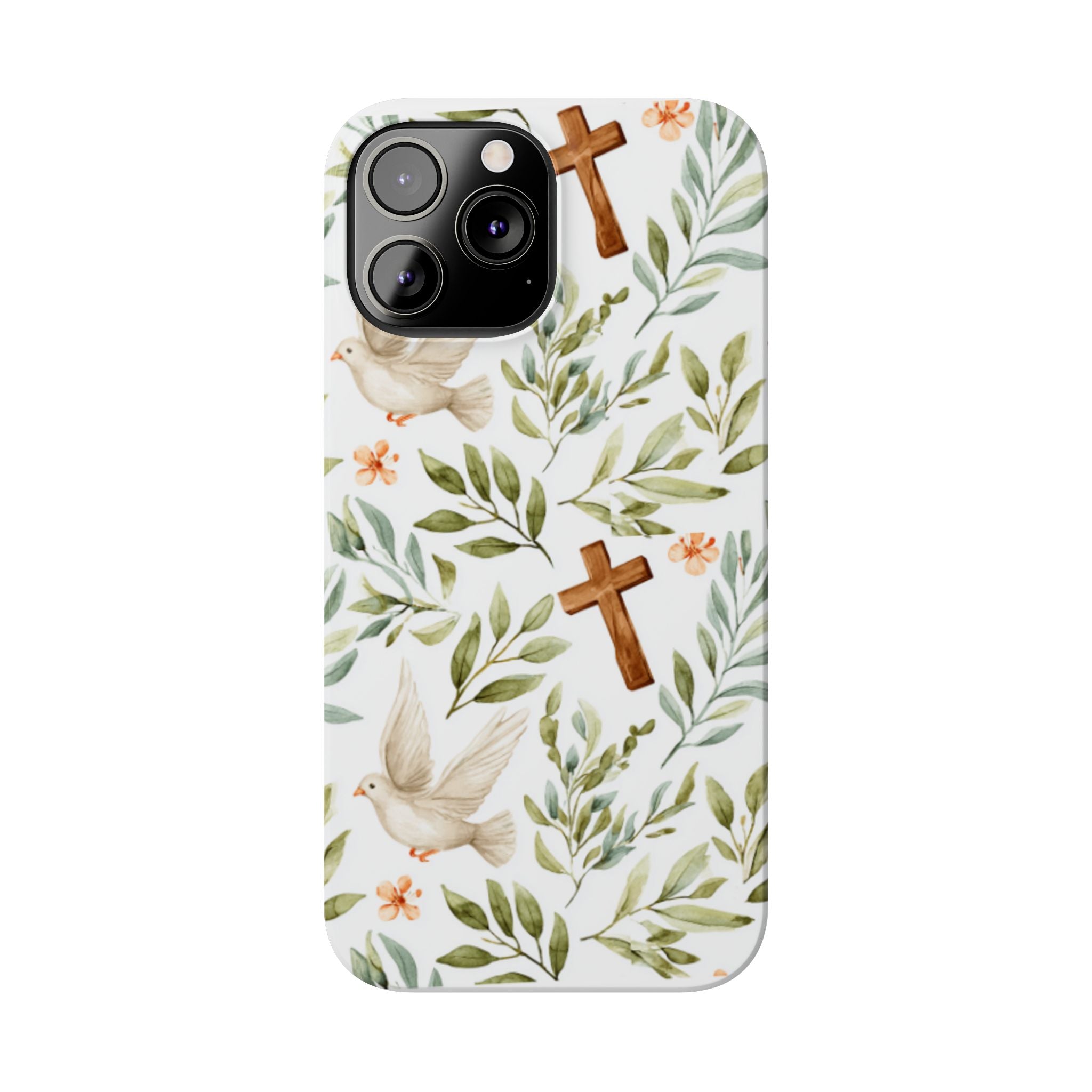 Slim Phone Case — Floral Dove & Cross Christian Design, Bible Verse Gift