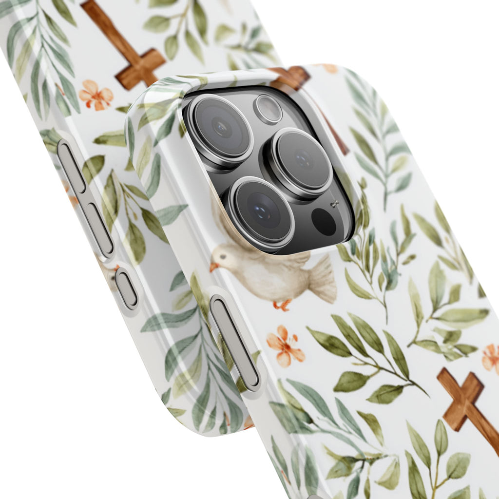 Slim Phone Case — Floral Dove & Cross Christian Design, Bible Verse Gift