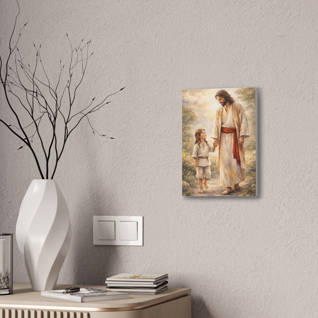 Jesus Walking With Child – Stretched Canvas Wall Art