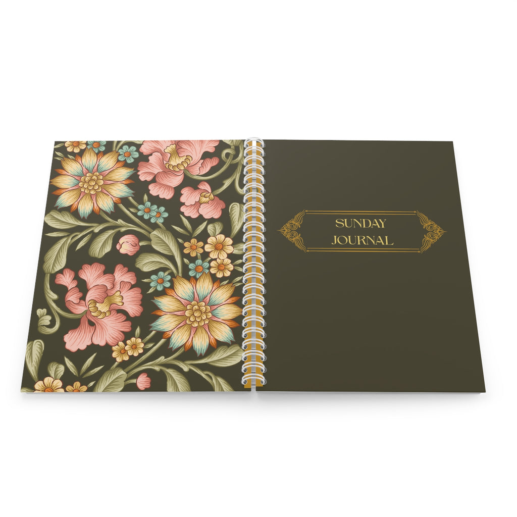 Sunday Journal Spiral Notebook — Vintage Floral Notebook for Reflection & Planning