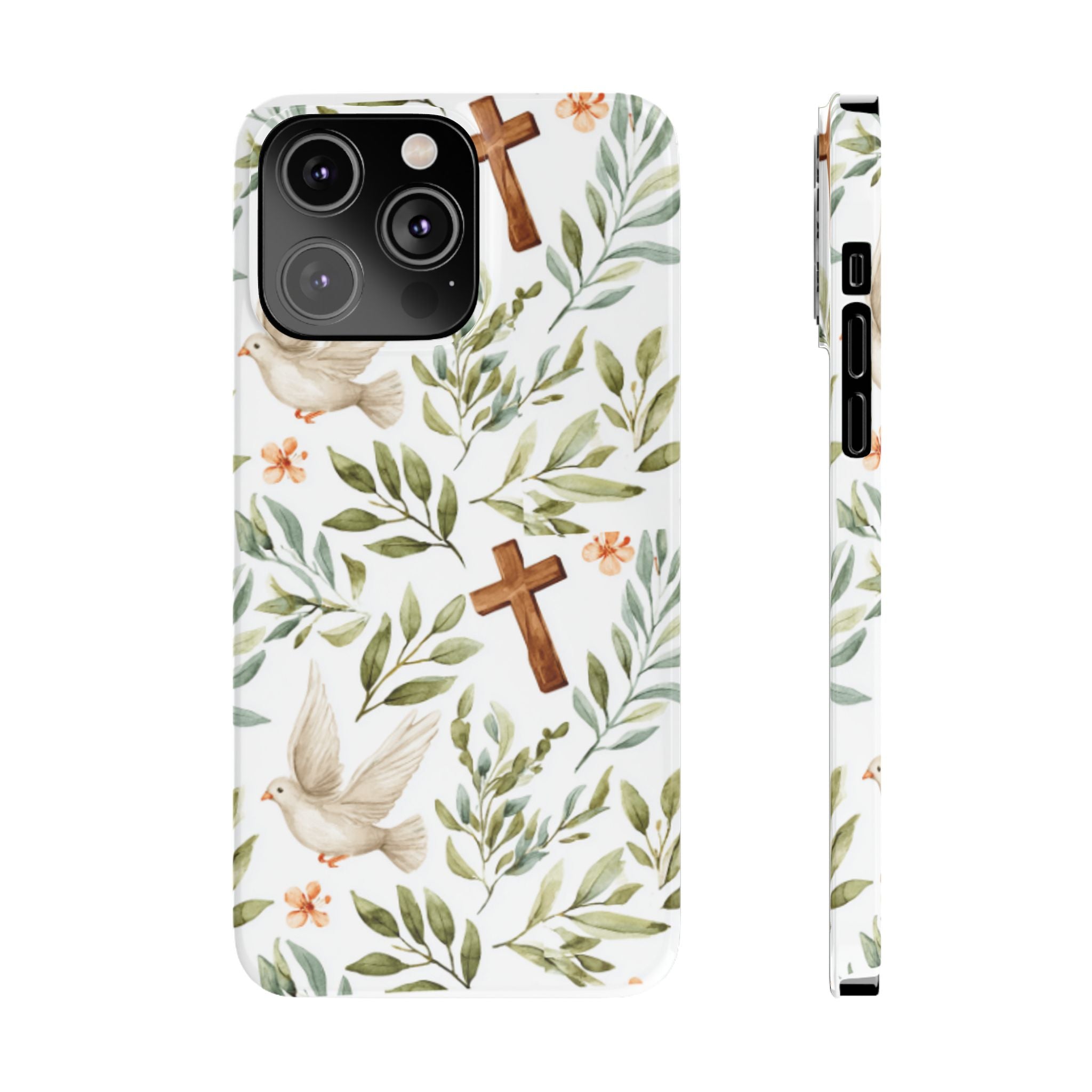 Slim Phone Case — Floral Dove & Cross Christian Design, Bible Verse Gift