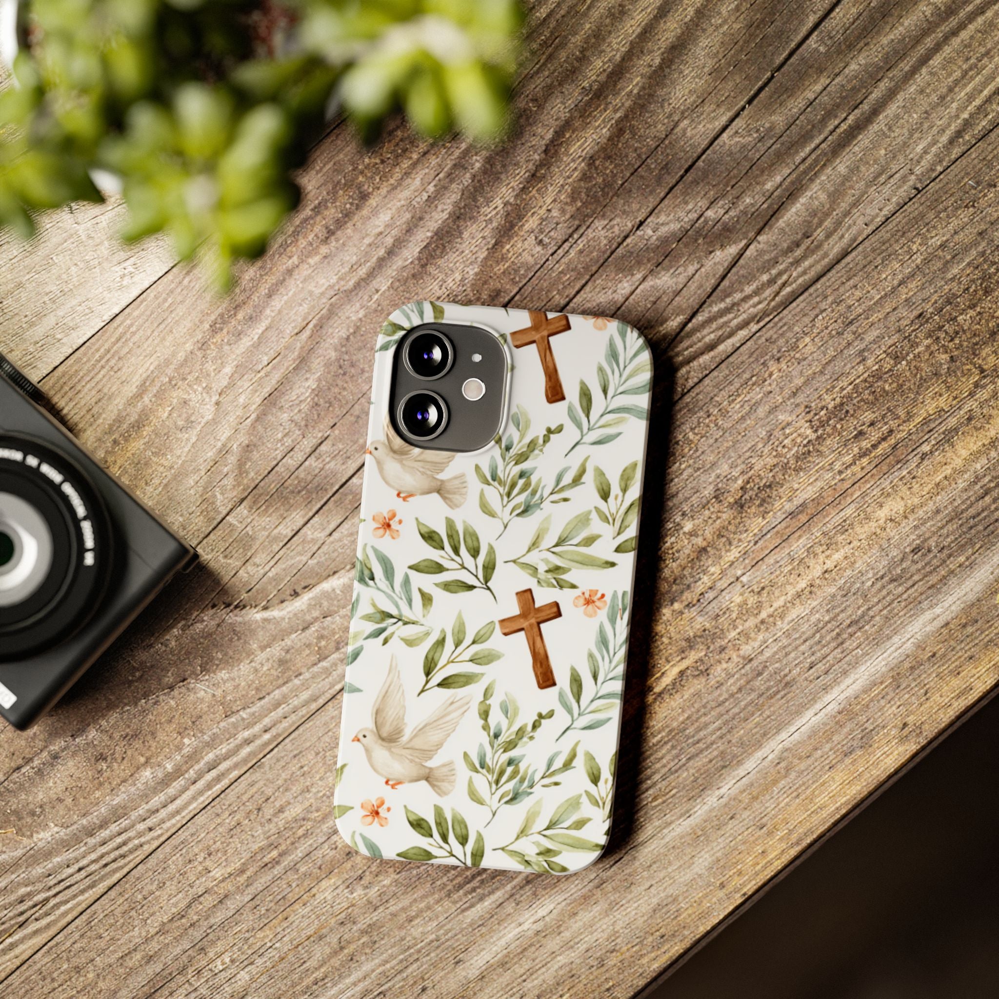Slim Phone Case — Floral Dove & Cross Christian Design, Bible Verse Gift