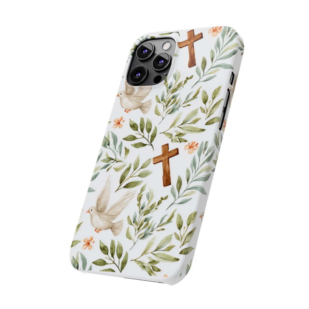 Slim Phone Case — Floral Dove & Cross Christian Design, Bible Verse Gift