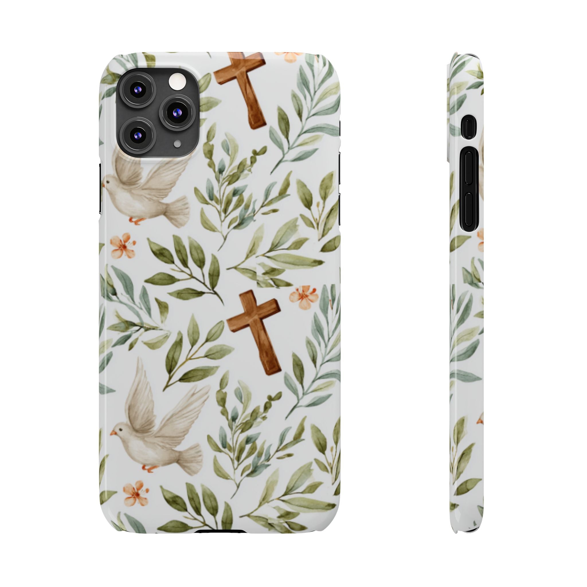 Slim Phone Case — Floral Dove & Cross Christian Design, Bible Verse Gift