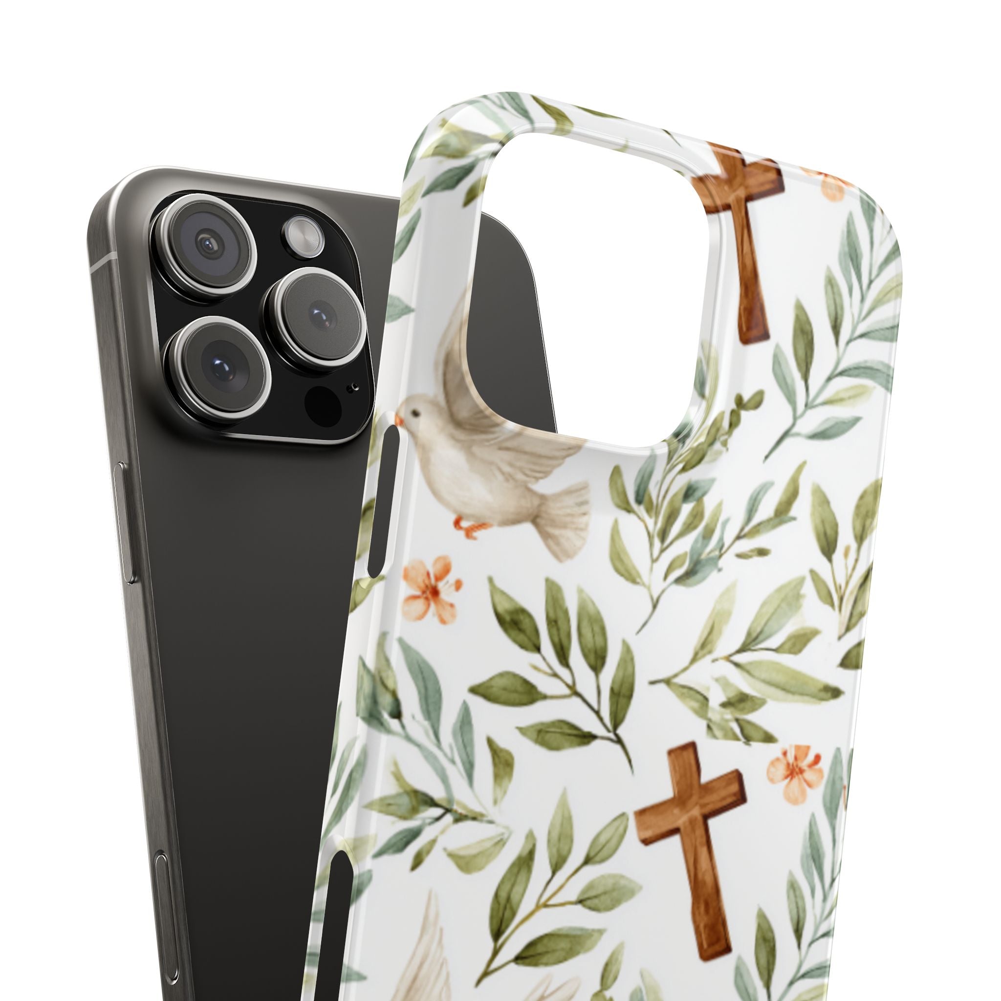 Slim Phone Case — Floral Dove & Cross Christian Design, Bible Verse Gift