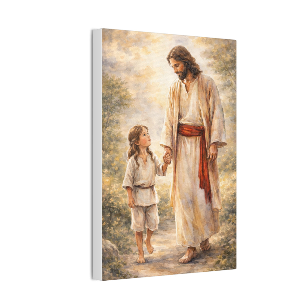 Jesus Walking With Child – Stretched Canvas Wall Art