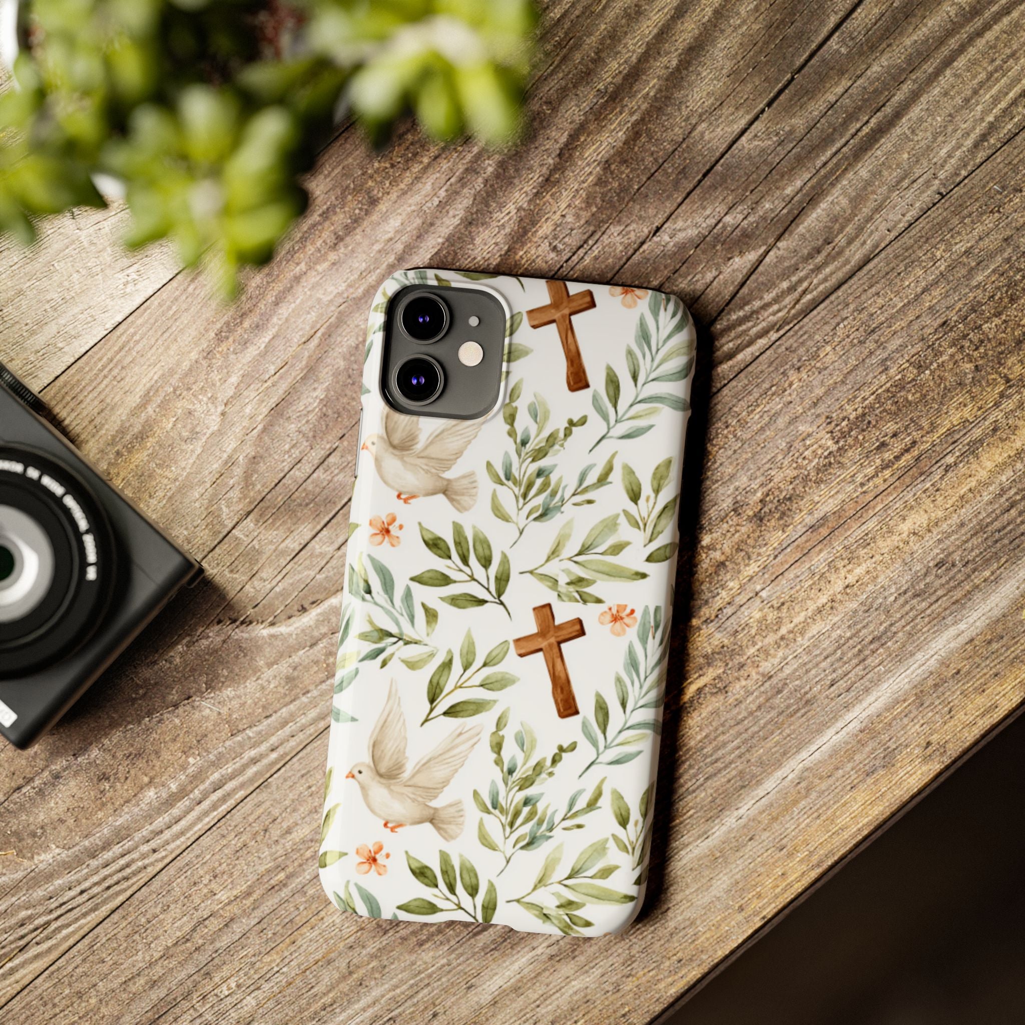 Slim Phone Case — Floral Dove & Cross Christian Design, Bible Verse Gift