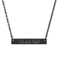 Engraved Horizontal Bar Necklace — "Live with Faith" Inspirational Pendant