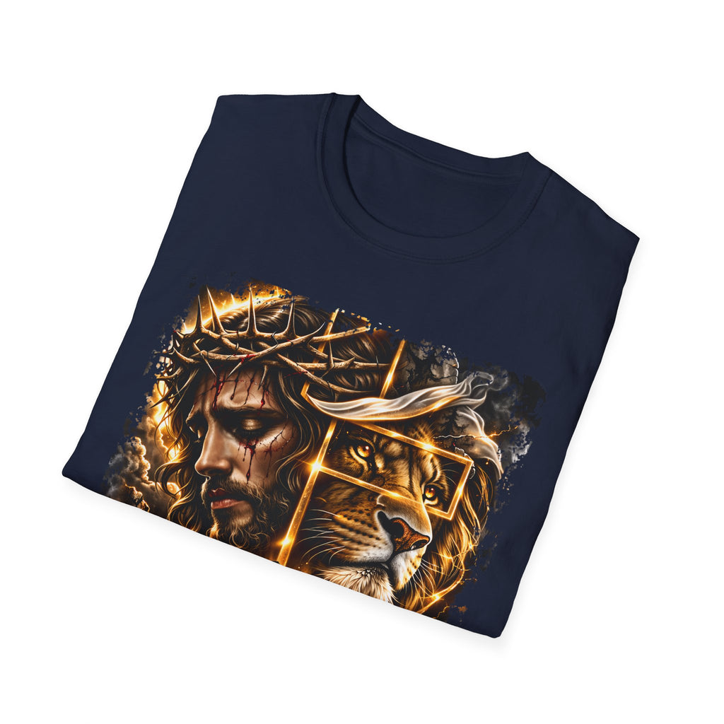 Faith Lion T-Shirt — Jesus Crown of Thorns & Cross Christian Graphic Tee