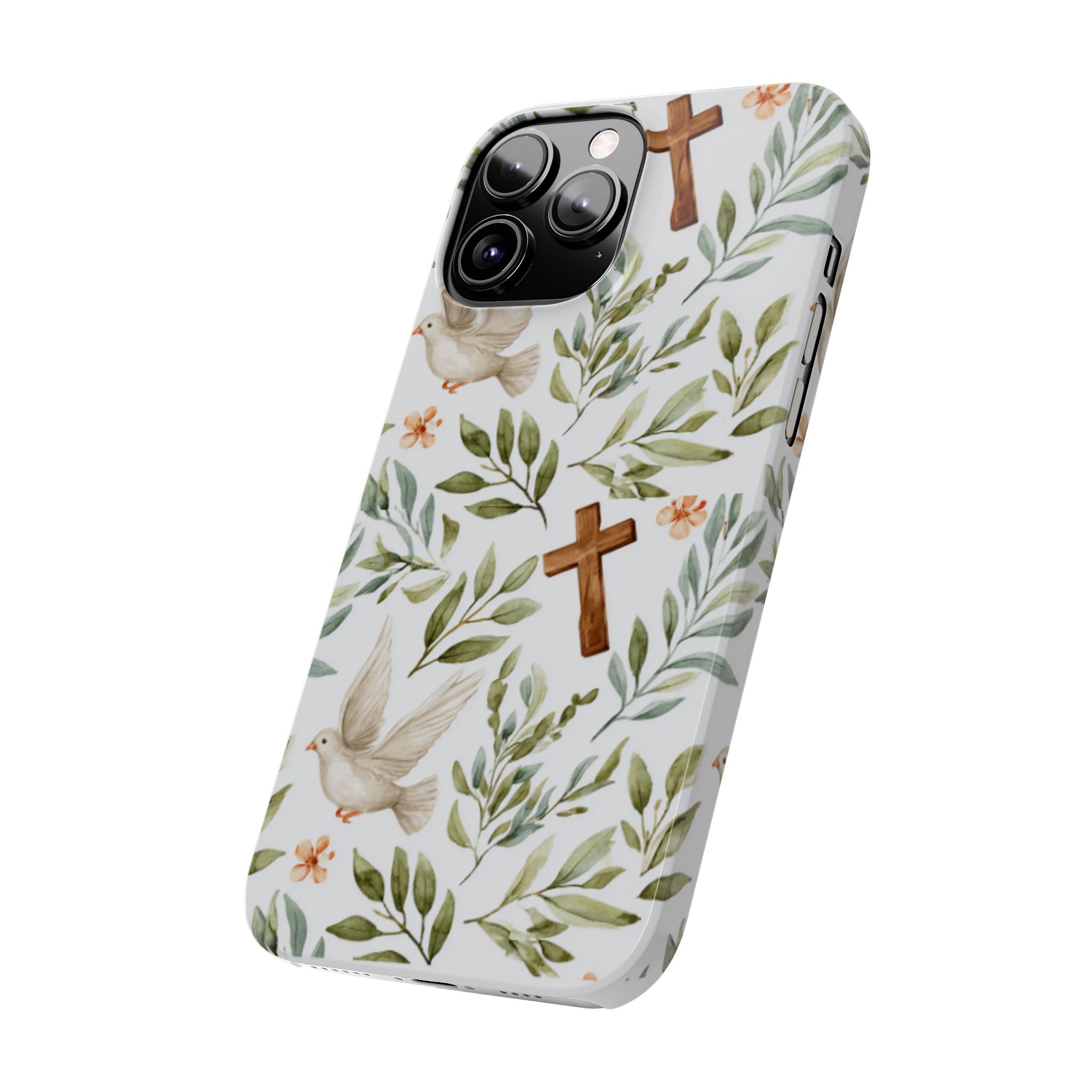 Slim Phone Case — Floral Dove & Cross Christian Design, Bible Verse Gift