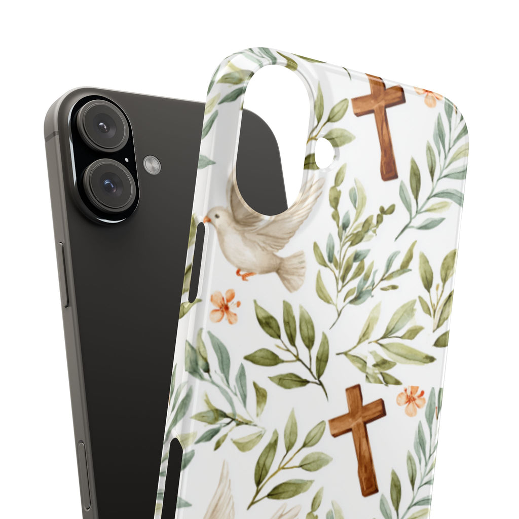 Slim Phone Case — Floral Dove & Cross Christian Design, Bible Verse Gift