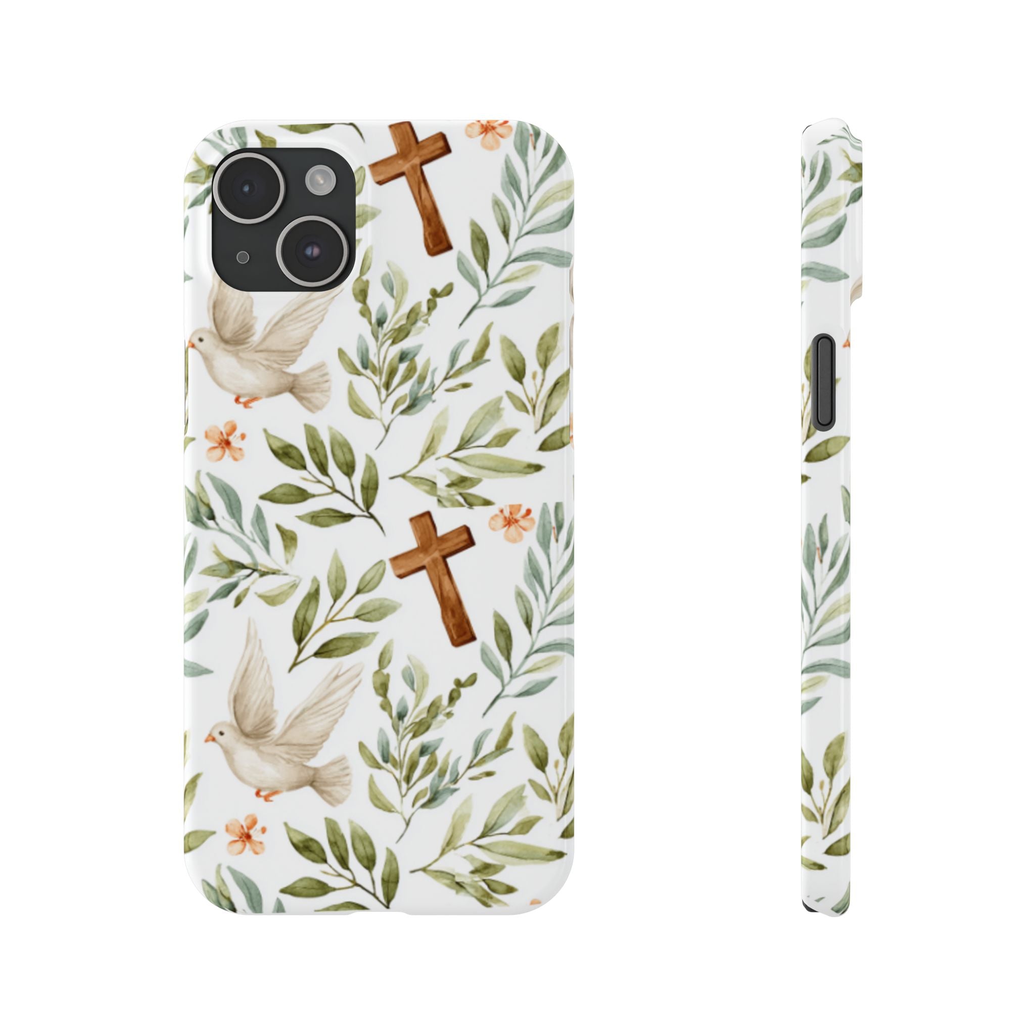 Slim Phone Case — Floral Dove & Cross Christian Design, Bible Verse Gift