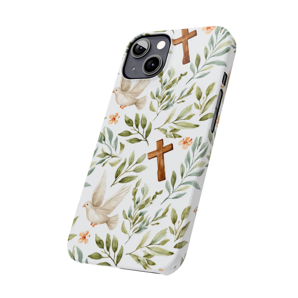 Slim Phone Case — Floral Dove & Cross Christian Design, Bible Verse Gift