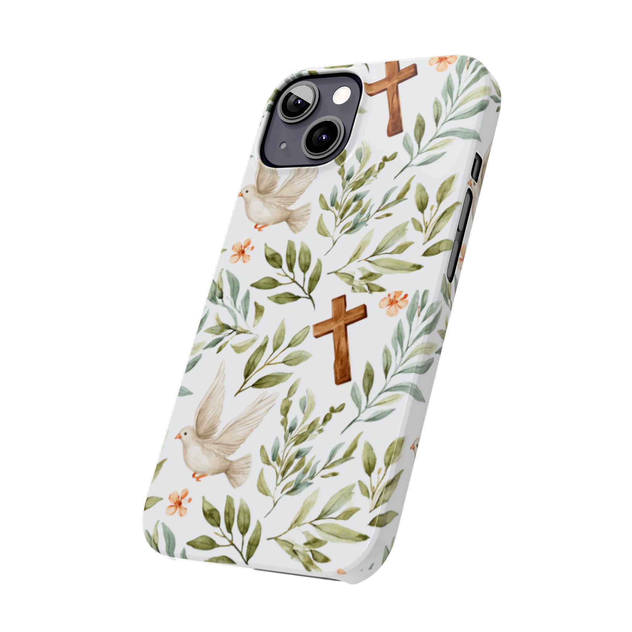 Slim Phone Case — Floral Dove & Cross Christian Design, Bible Verse Gift