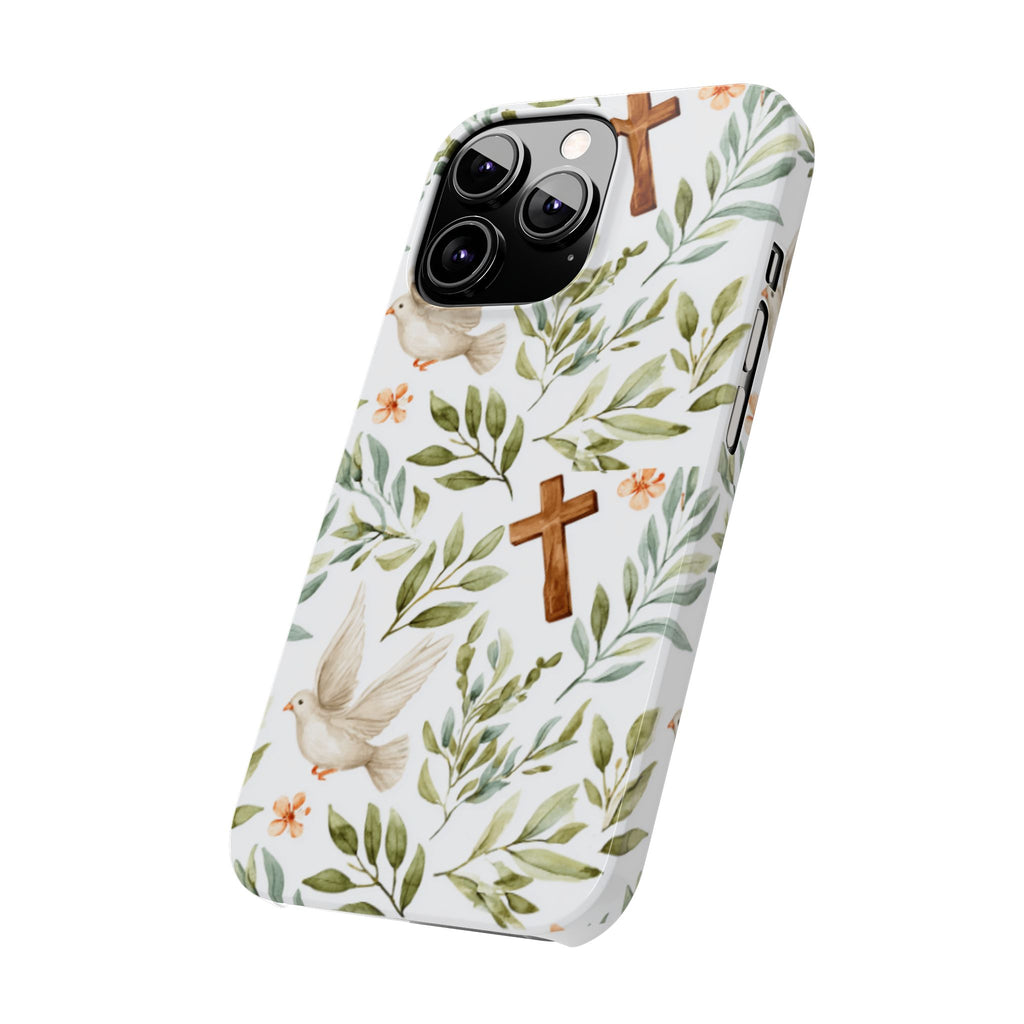 Slim Phone Case — Floral Dove & Cross Christian Design, Bible Verse Gift