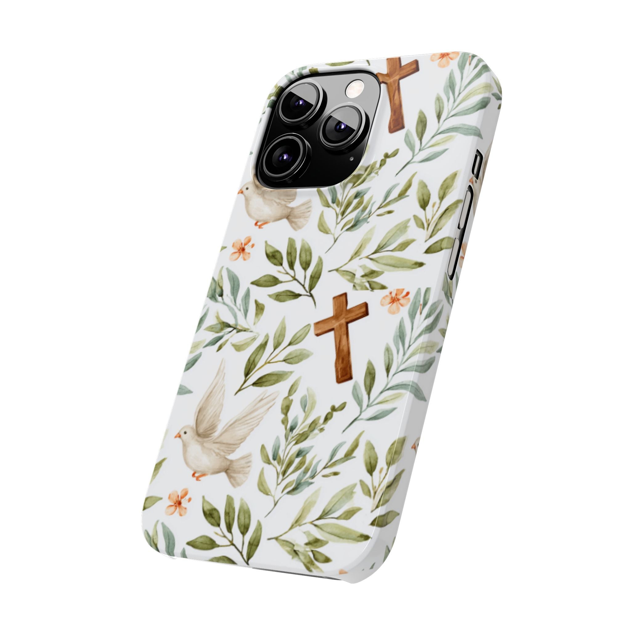 Slim Phone Case — Floral Dove & Cross Christian Design, Bible Verse Gift