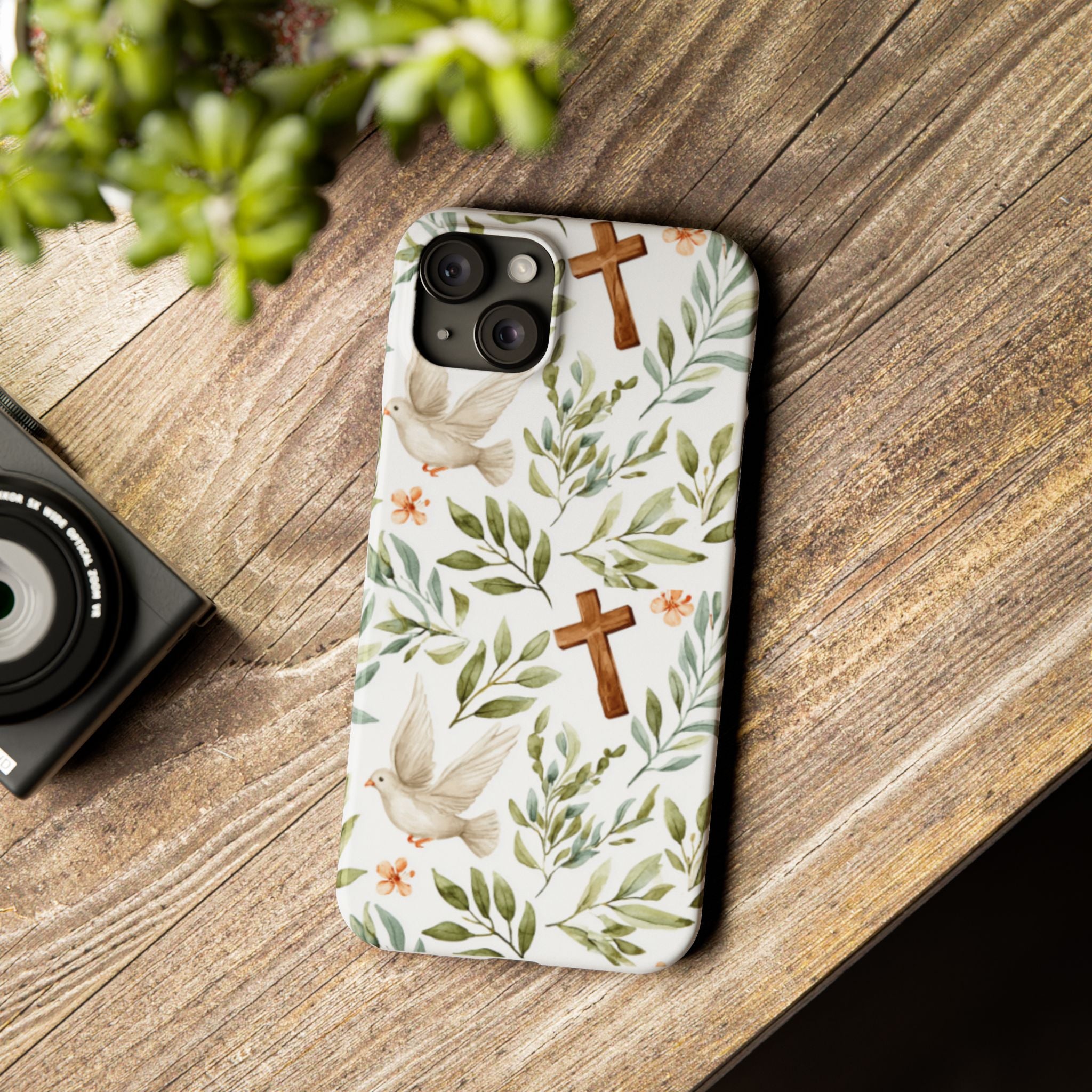Slim Phone Case — Floral Dove & Cross Christian Design, Bible Verse Gift