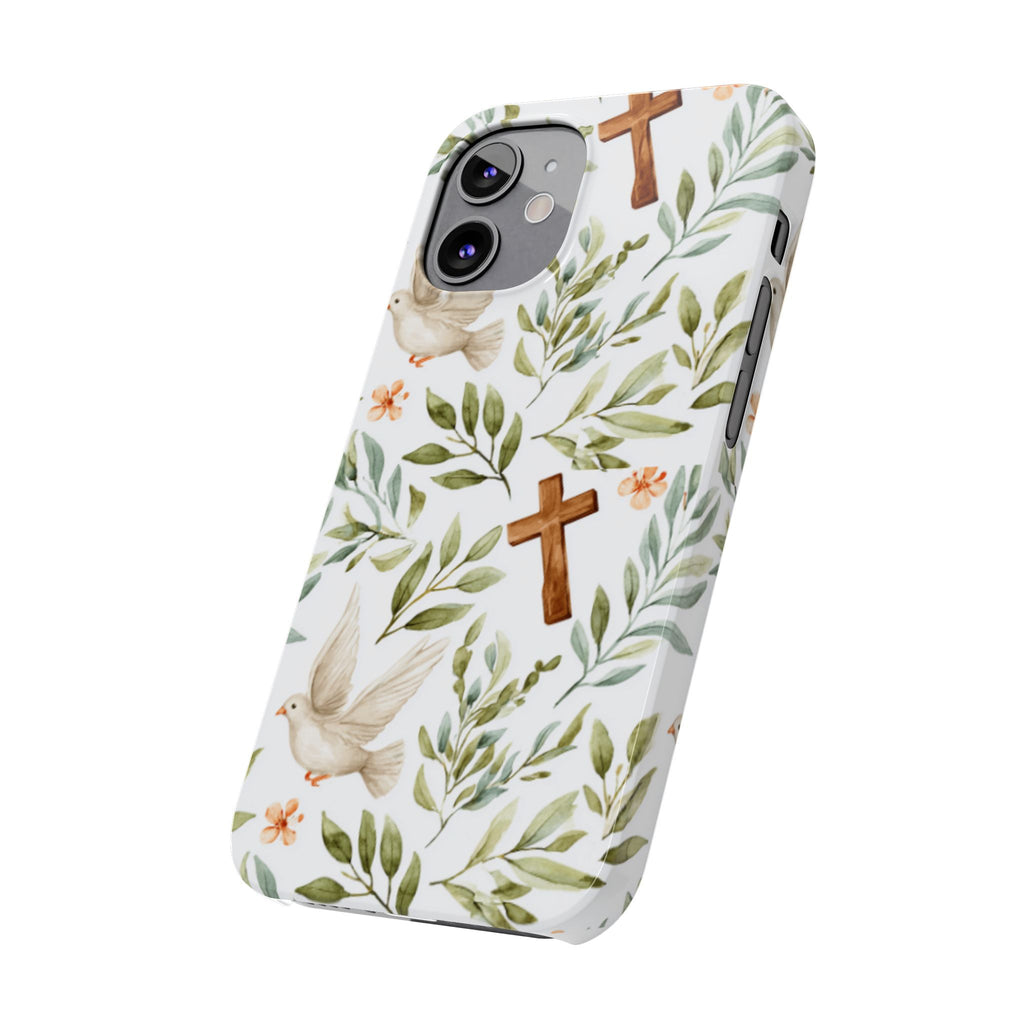 Slim Phone Case — Floral Dove & Cross Christian Design, Bible Verse Gift
