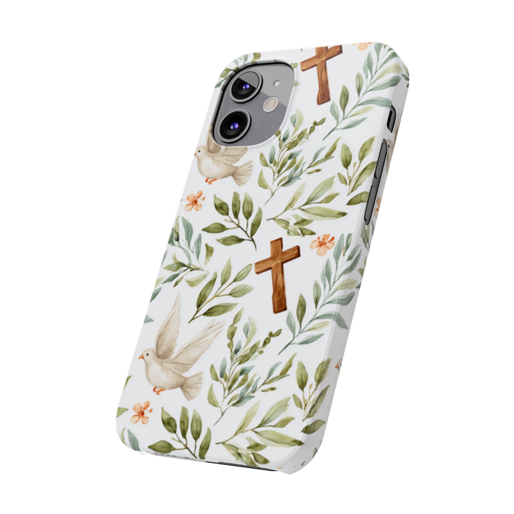Slim Phone Case — Floral Dove & Cross Christian Design, Bible Verse Gift