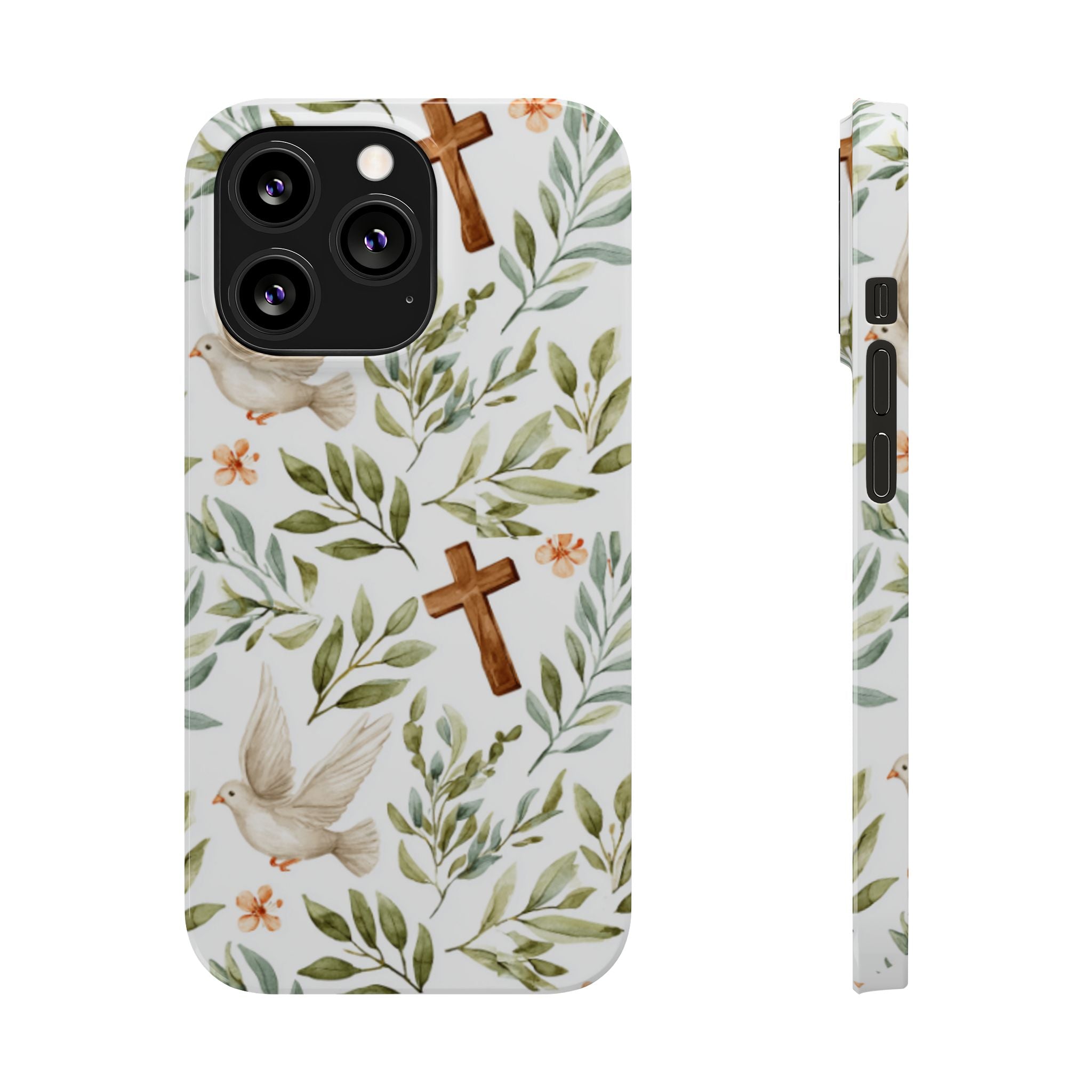 Slim Phone Case — Floral Dove & Cross Christian Design, Bible Verse Gift