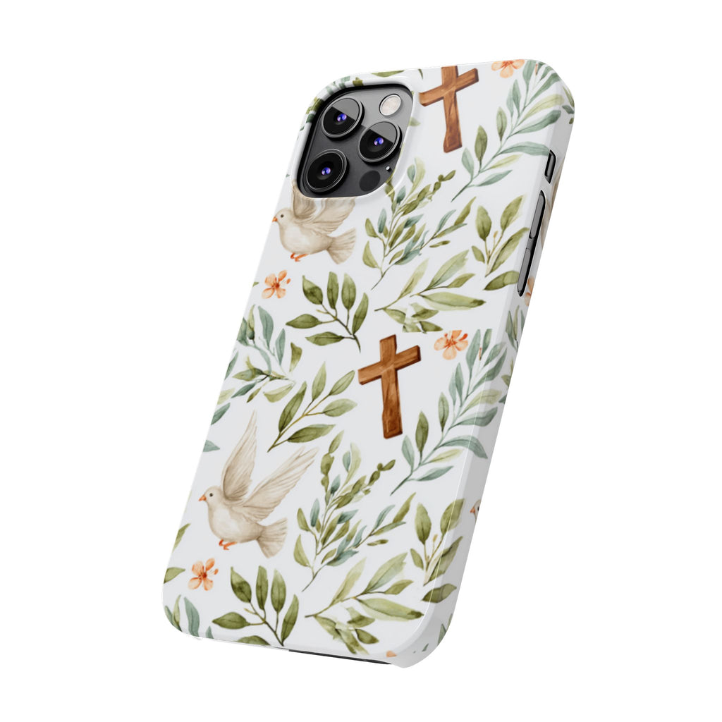 Slim Phone Case — Floral Dove & Cross Christian Design, Bible Verse Gift