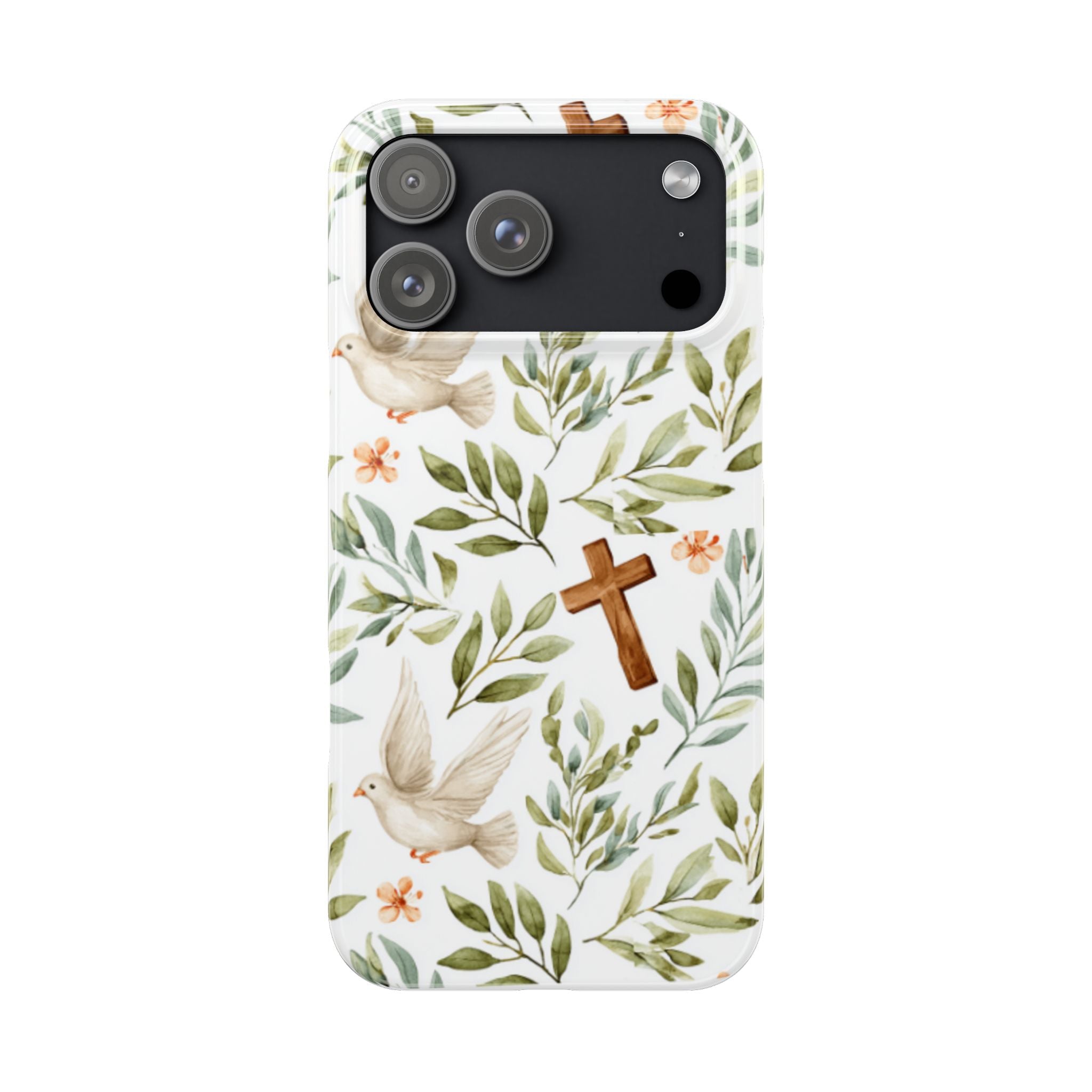 Slim Phone Case — Floral Dove & Cross Christian Design, Bible Verse Gift
