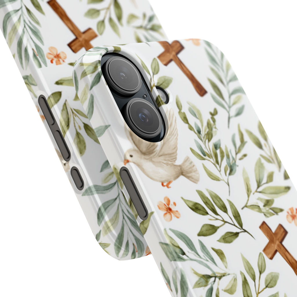 Slim Phone Case — Floral Dove & Cross Christian Design, Bible Verse Gift