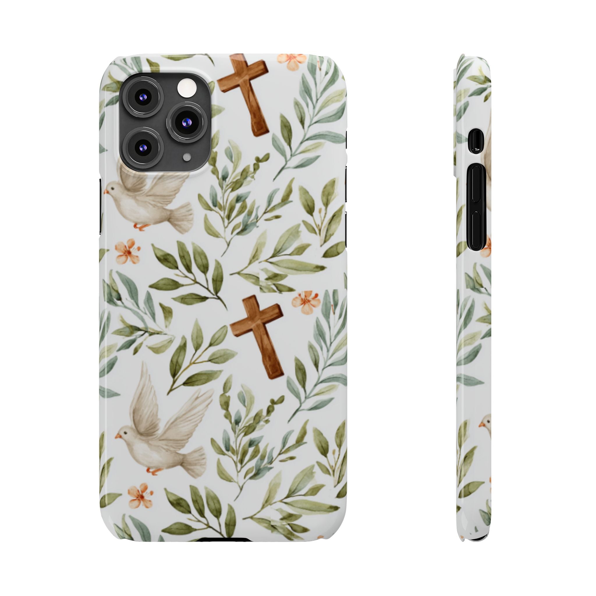 Slim Phone Case — Floral Dove & Cross Christian Design, Bible Verse Gift