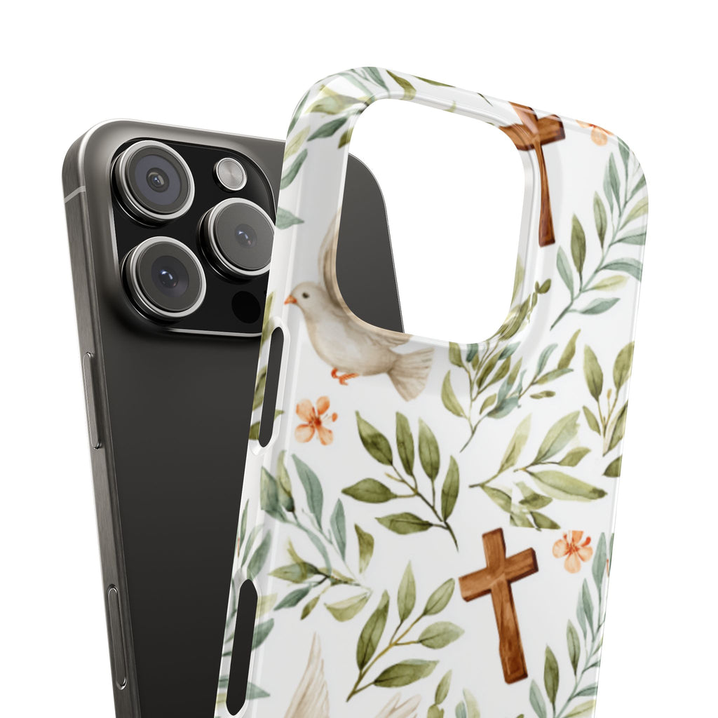 Slim Phone Case — Floral Dove & Cross Christian Design, Bible Verse Gift