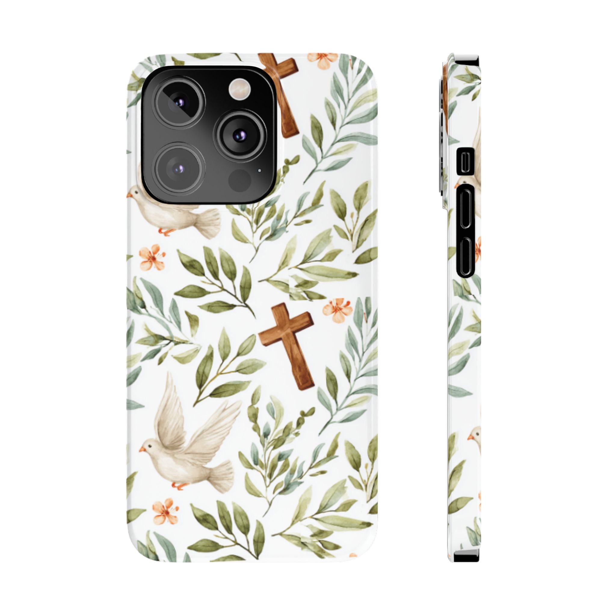 Slim Phone Case — Floral Dove & Cross Christian Design, Bible Verse Gift