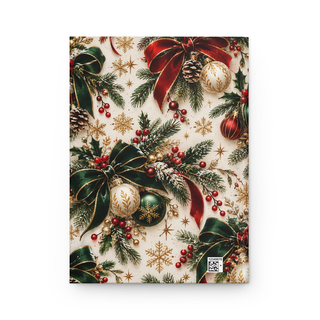 Holiday Pine & Ribbon Hardcover Journal — Lined Christmas Notebook